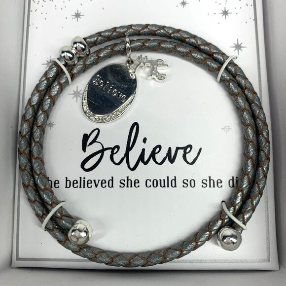 Belk She Believed She Could Braided Wrap Charm Bracelet w/Deer Charm Silver NIB - Picture 2 of 6